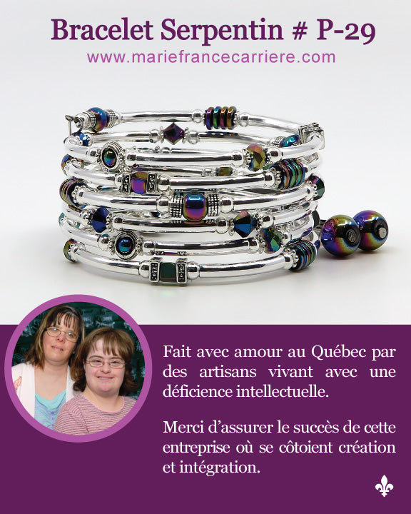 Bracelet Serpentin à Petites Perles - 11 Tours, Argenté, Neuf Sans Emballage, Style Jonc