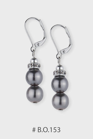 Boucles d'oreilles # B.O. 153 double perles grises