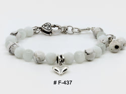 Bracelet Fermoir  # F-437 ( blanc / oeil de chat / howlite) 8mm